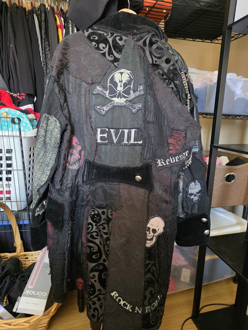 Black Patchwork 'Evil' Gothic Trench Coat
